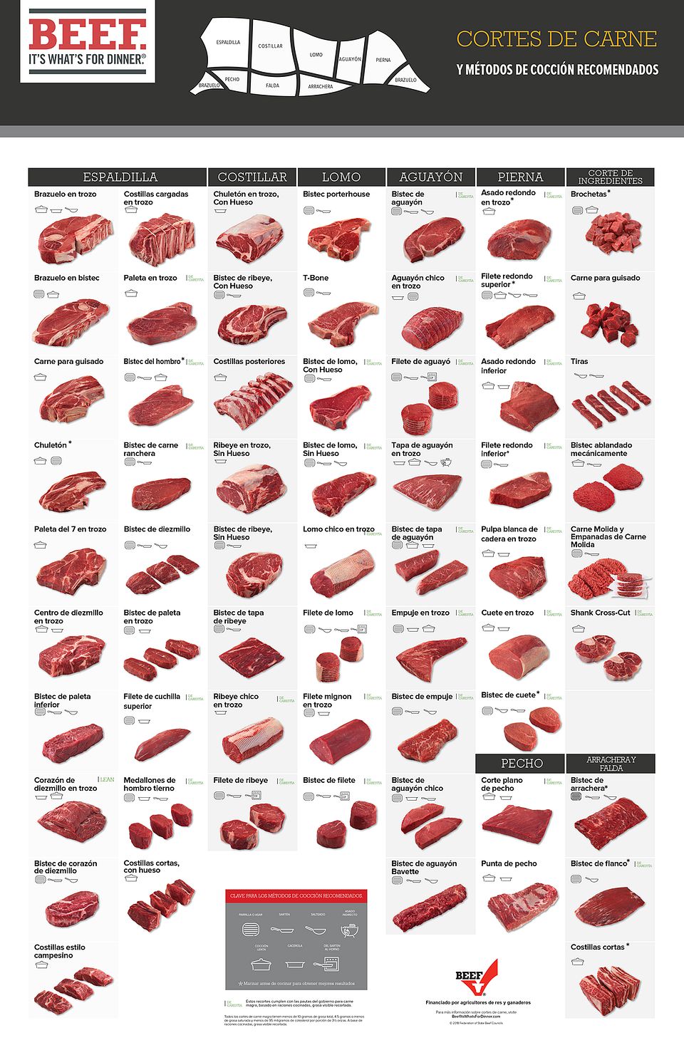 Beef Retail Cut Chart - Spanish